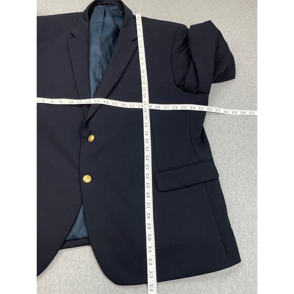 Jos A Bank Blazer Men 52R Navy Blue Wool Blend Stretch Gold Buttons - Picture 9 of 10